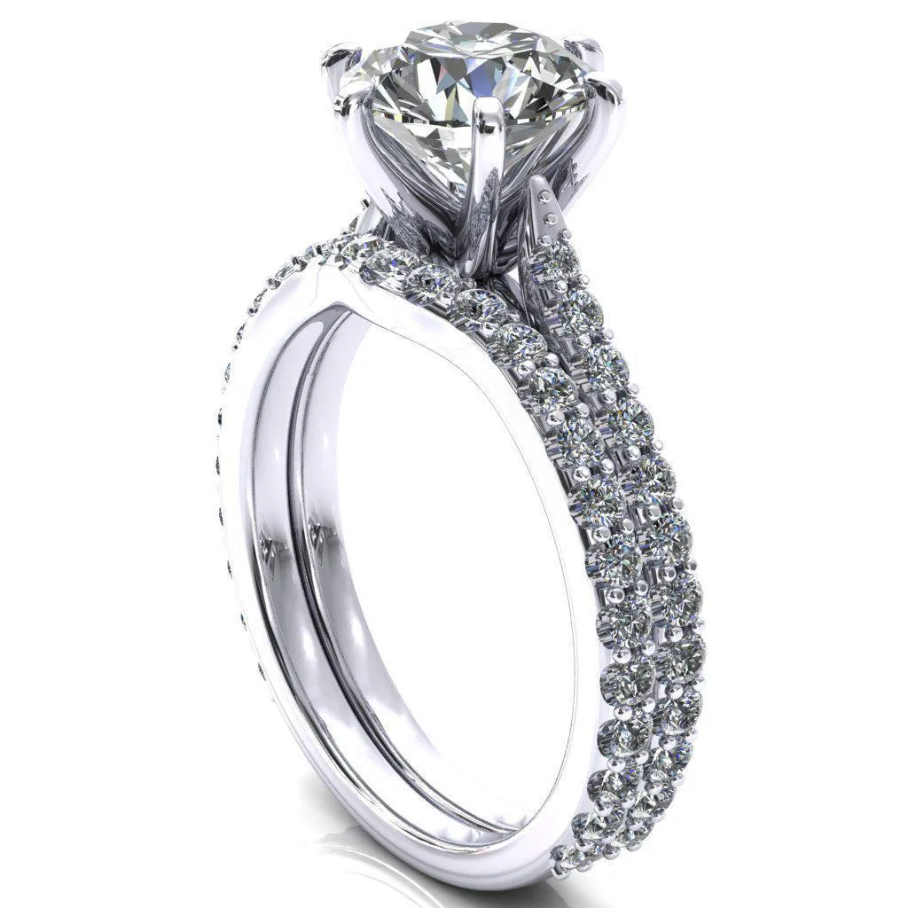 Kelsy Round Lab-Grown Diamond Center Stone 6 Prong 3/4 Shared Scalloped Inverted Cathedral Ring