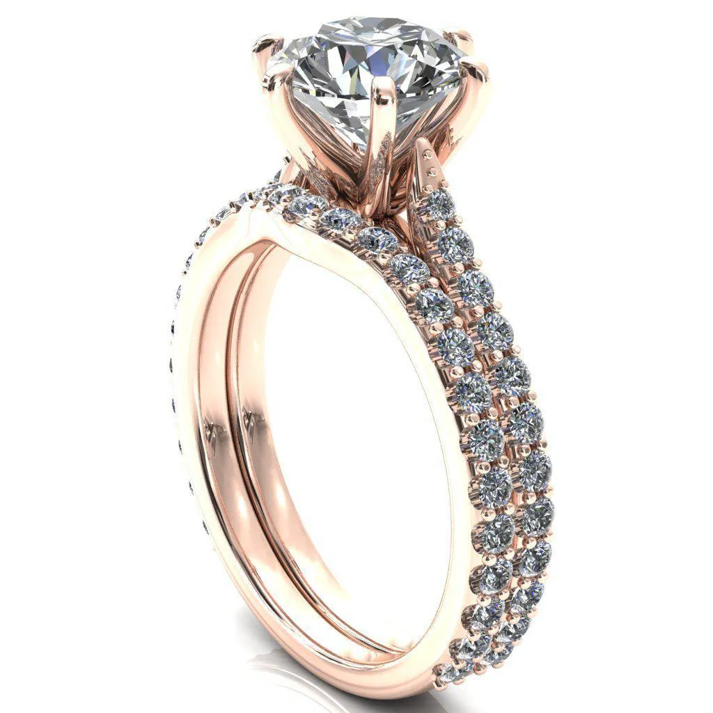 Kelsy Round Lab-Grown Diamond Center Stone 6 Prong 3/4 Shared Scalloped Inverted Cathedral Ring