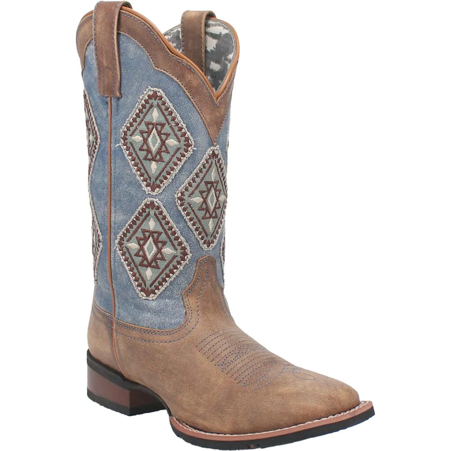 Laredo Womens Santa Fe Tan/Blue Denim Leather Cowboy Boots