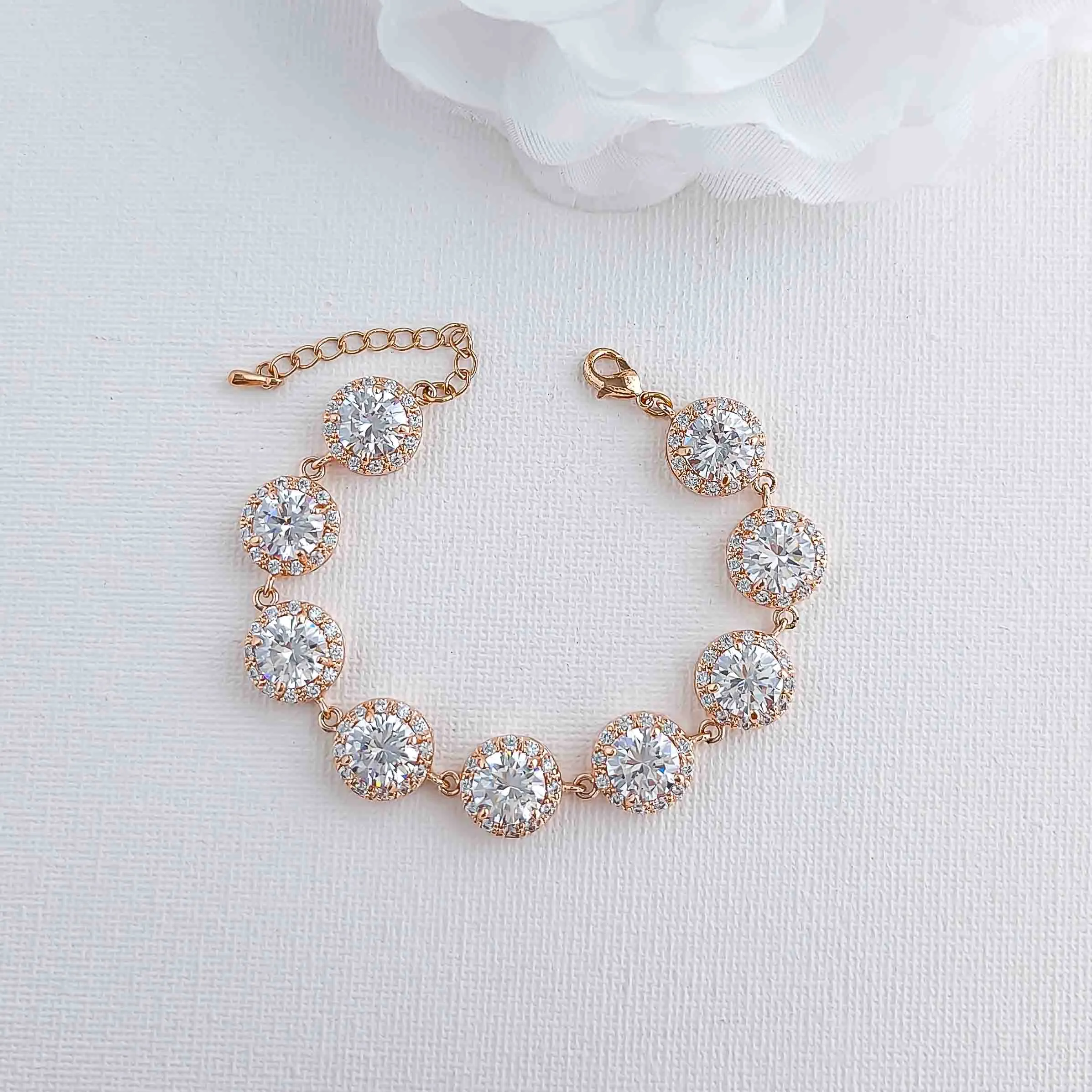 Large Round Cubic zirconia Wedding Bracelet in Rose Gold-Evita