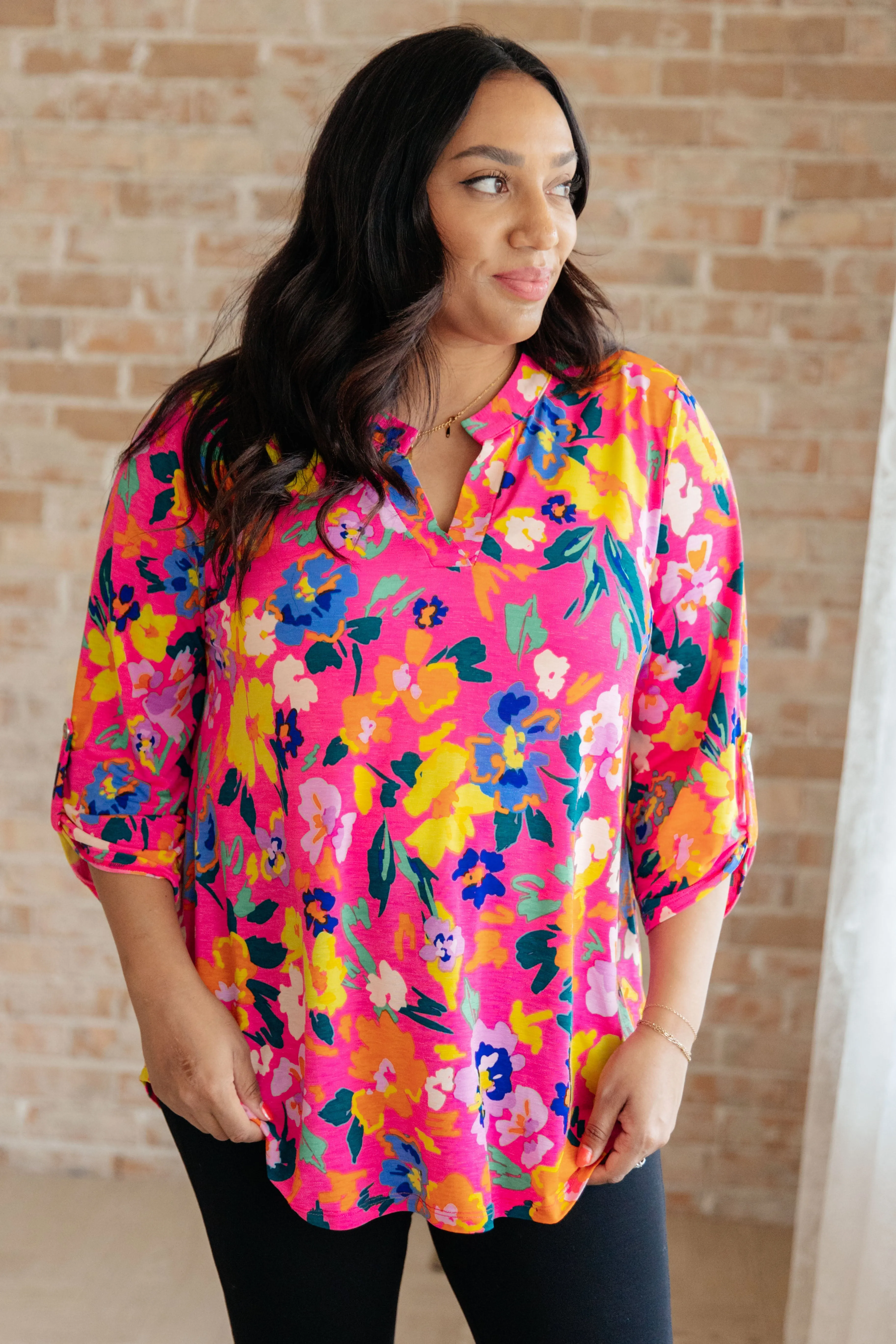 Liz Top in Hot Pink Floral