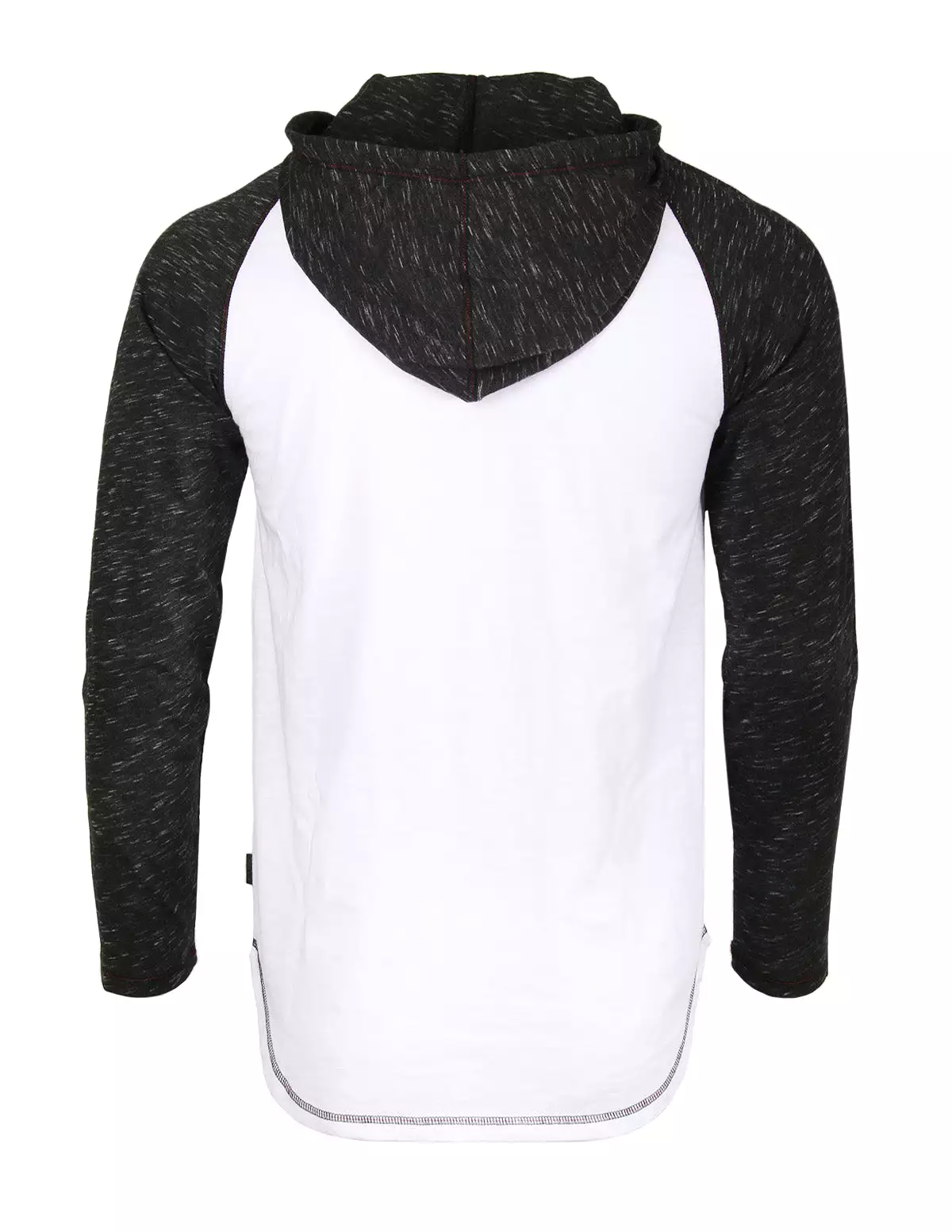 Long Sleeve Raglan Henley Round Bottom Hood T-Shirt White/Black