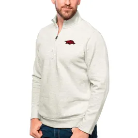 Men's Antigua Oatmeal Arkansas Razorbacks Gambit Quarter-Zip Pullover Top