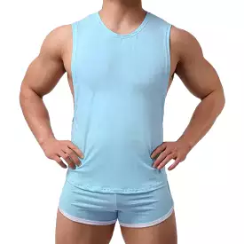 Men's Vest Shorts Set Jogging Sport T-shirt Breathable Quick Dry Top Fitness Home Tracksuits Sleep-wear