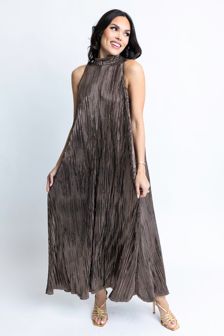 Metallic Halter Maxi Dress