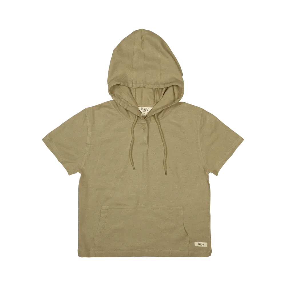 MOSS LINEN HOODED TOP-Taupe