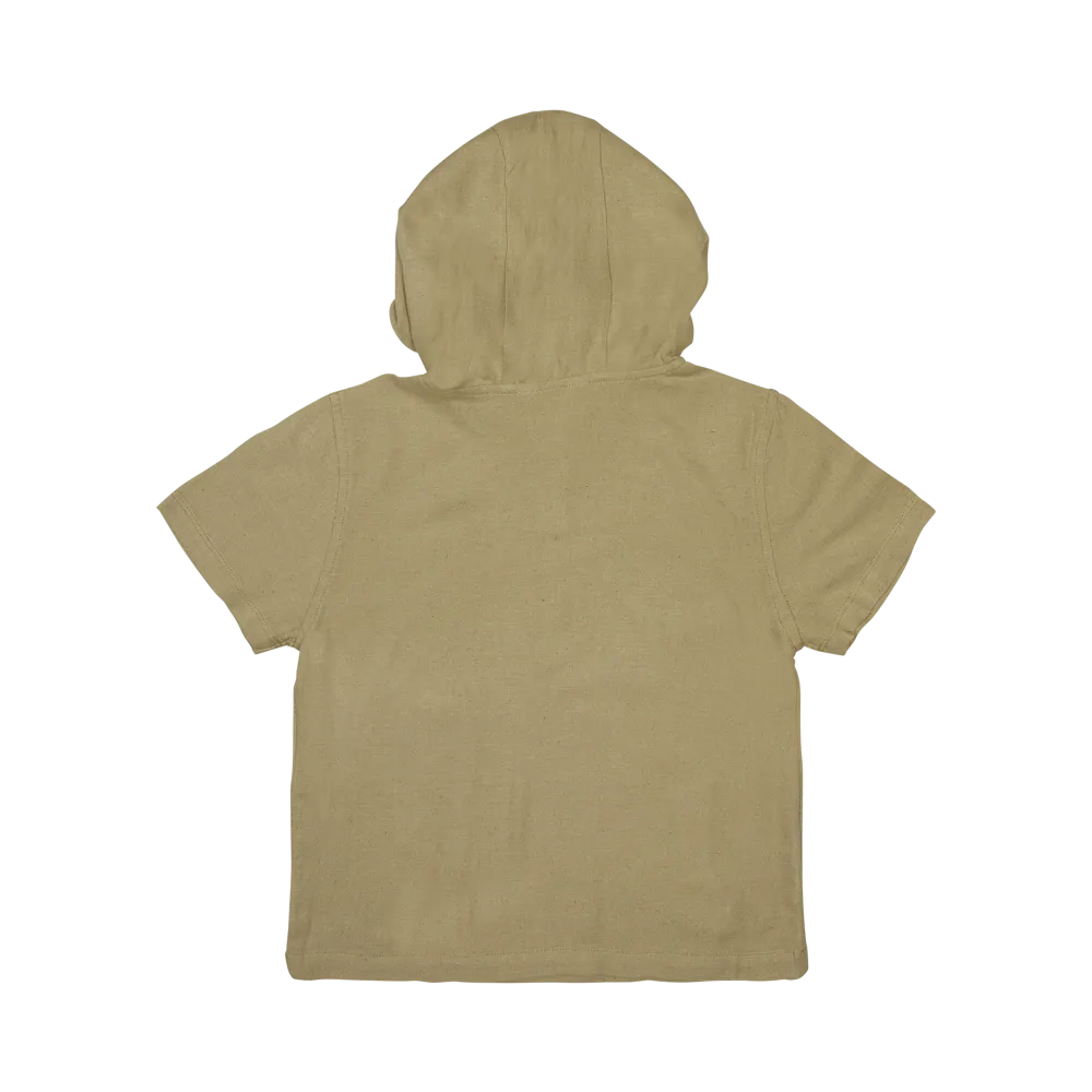 MOSS LINEN HOODED TOP-Taupe