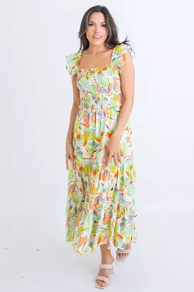 Multi Floral Linen Maxi Dress