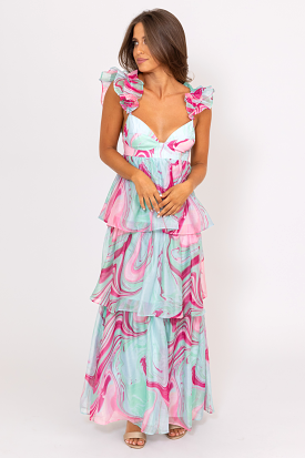 Multi Swirl Organza Maxi Dress