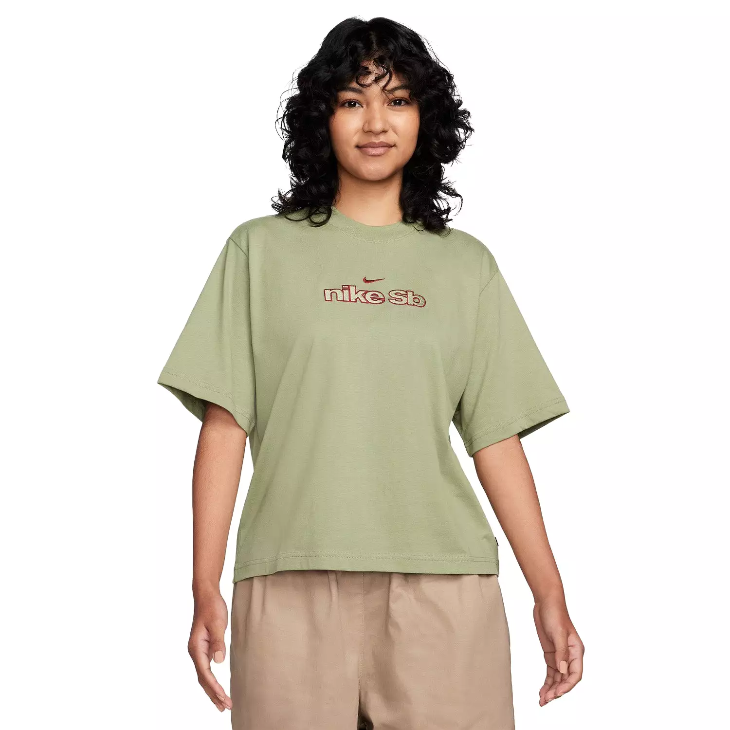 Nike SB Women's Embroidered Skate T-Shirt Oil Green