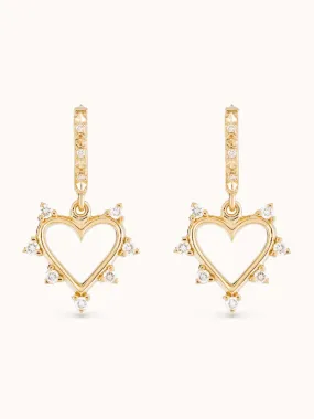 Open Heart Earrings Diamond - Yellow Gold