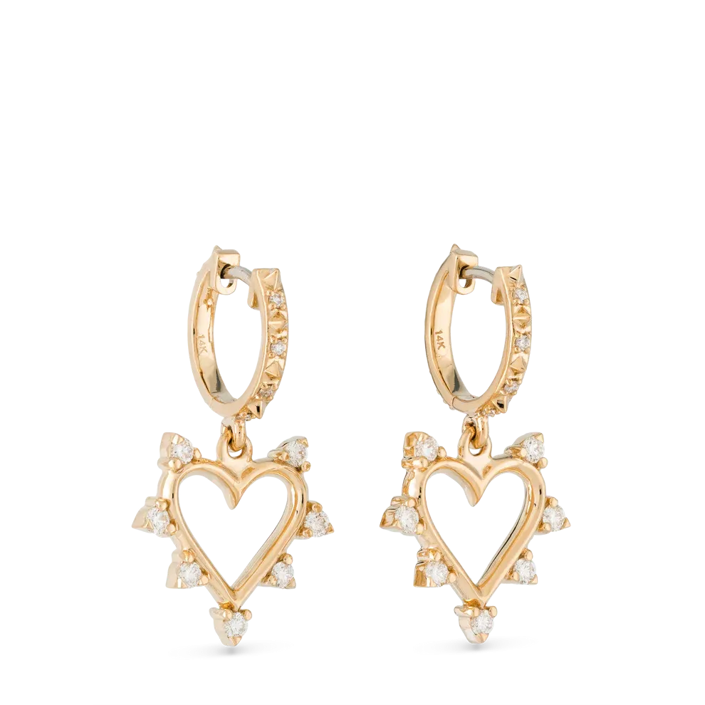 Open Heart Earrings Diamond - Yellow Gold