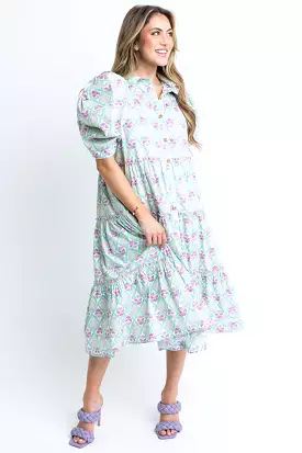 Paris Floral Poplin Tier Midi Dress