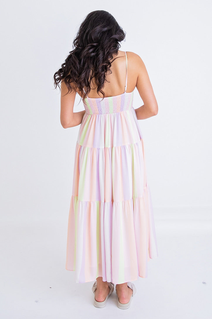 Pastel Stripe Tier Maxi Dress