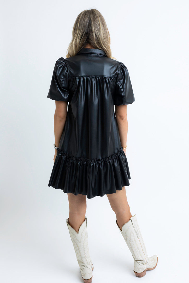 Pleather Puff Sleeve Dress