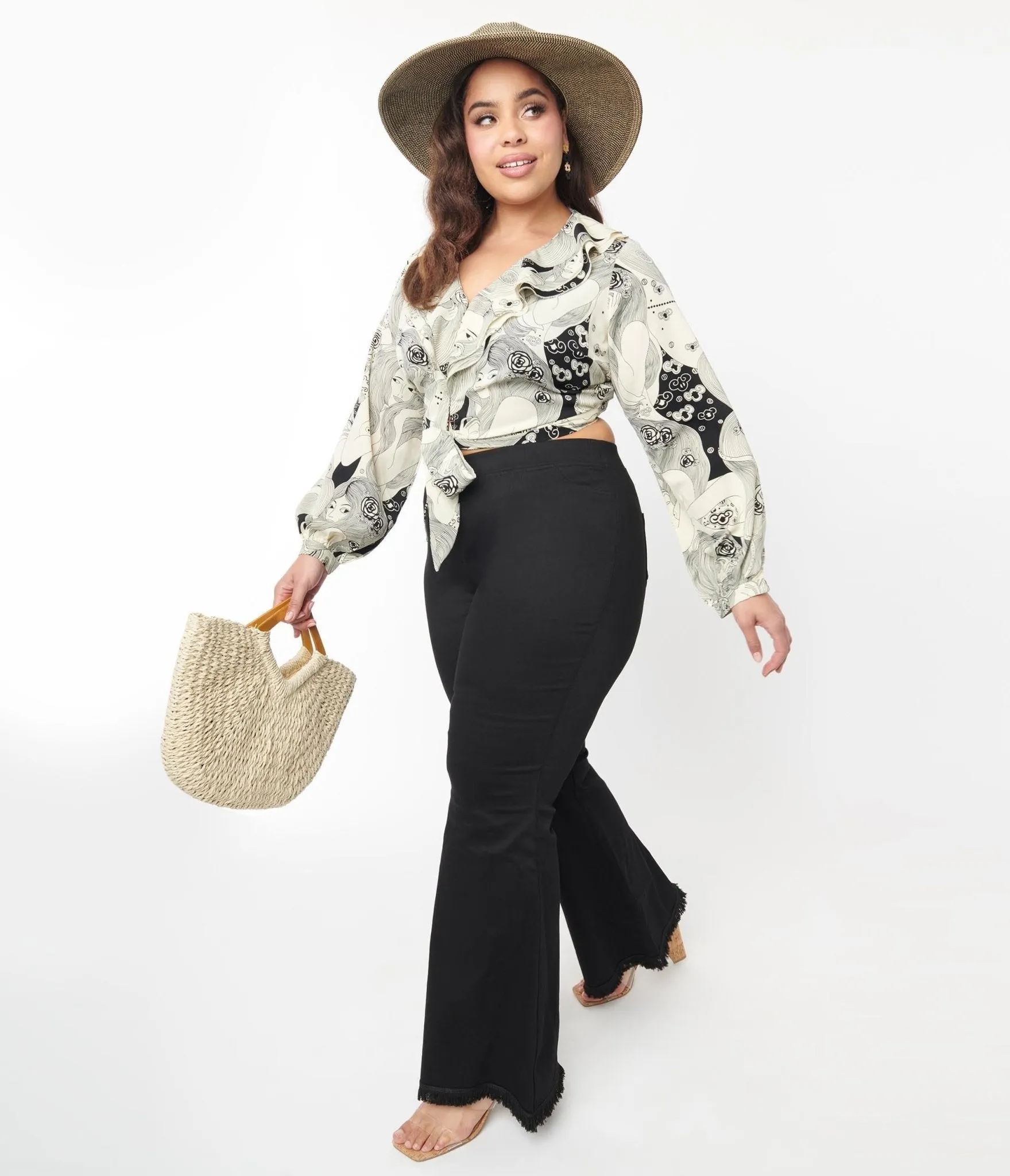 Plus Size Black Wide Flare Leg Pants