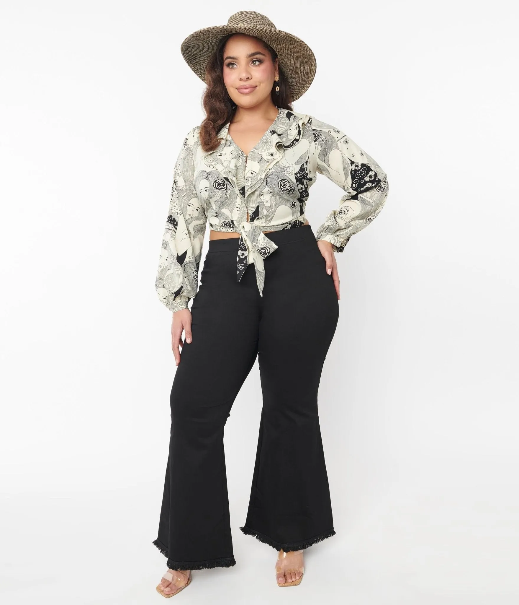 Plus Size Black Wide Flare Leg Pants