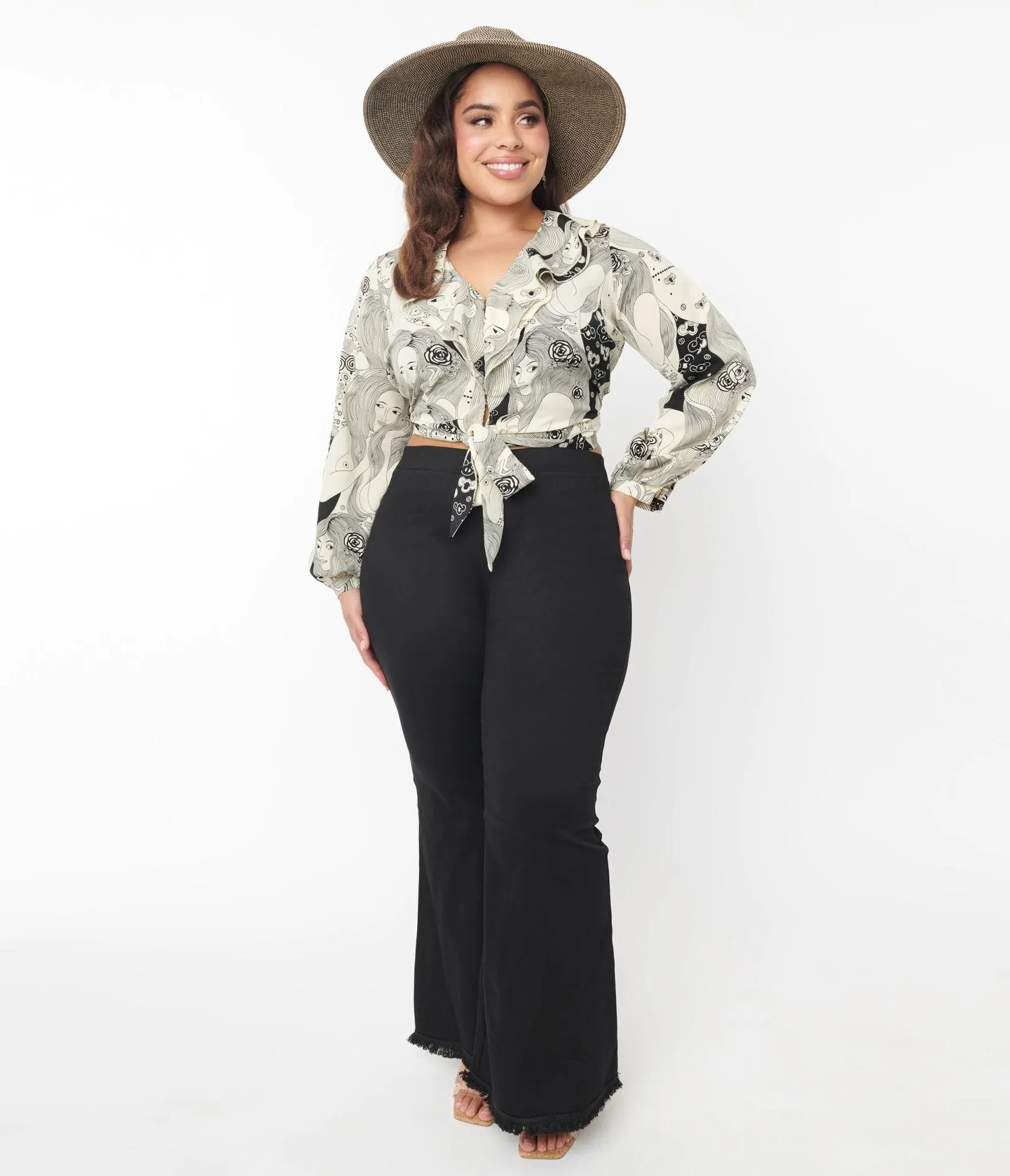 Plus Size Black Wide Flare Leg Pants