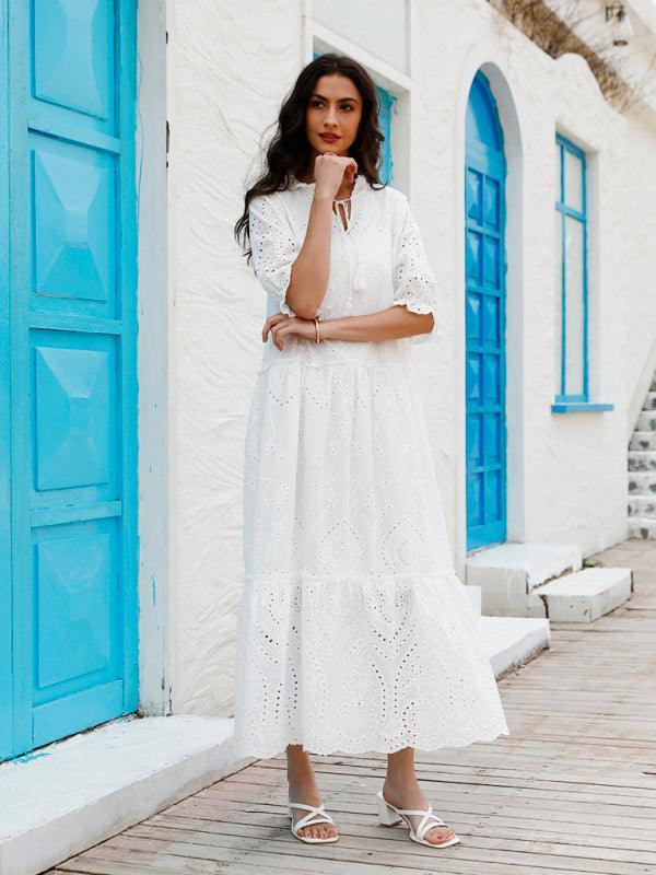 Puff Sleeve Cotton Maxi Dress