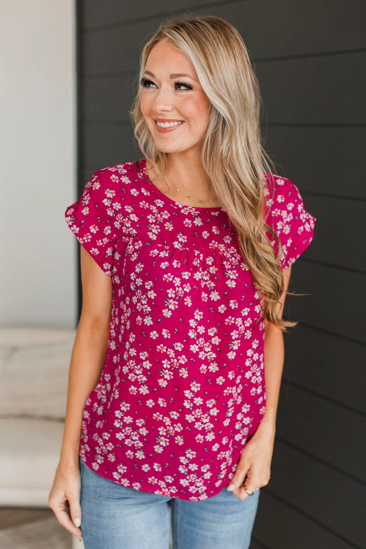 Radiant Presence Floral Top- Hot Pink