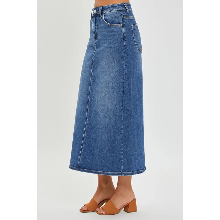 RISEN High Rise Back Slit Denim Skirt