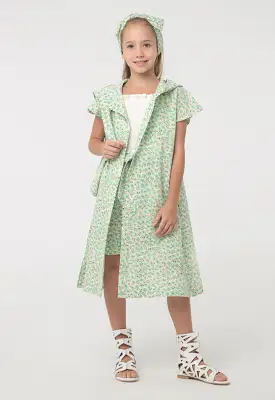 Ruffle Seersucker Printed Hoodie And Shorts Set