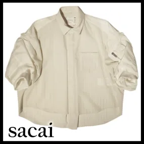 sacai  |Stripes Casual Style Wool Nylon Cropped Cotton Office Style