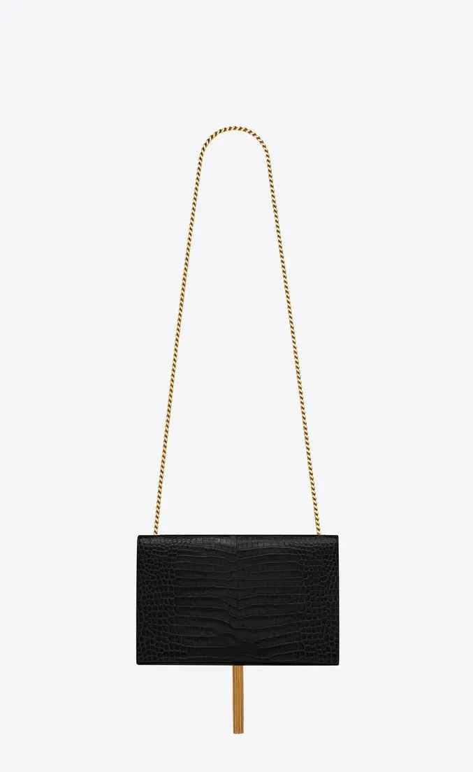 Saint Laurent Medium Kate Tassel Chain Bag Black Crocodile