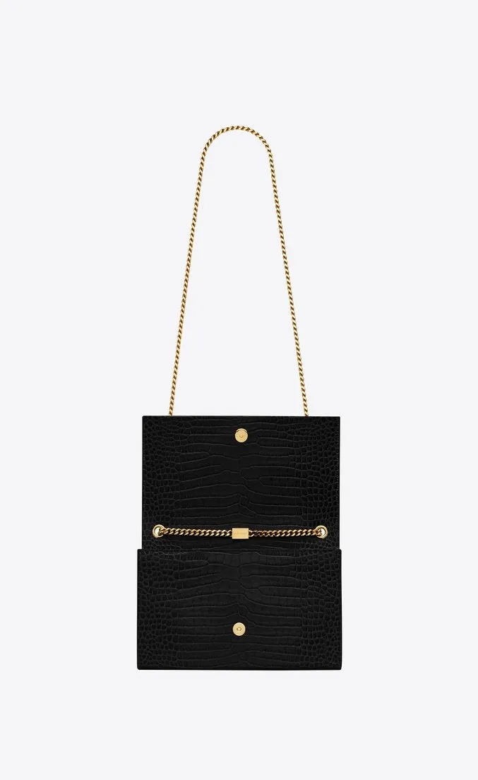 Saint Laurent Medium Kate Tassel Chain Bag Black Crocodile