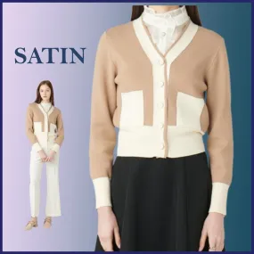 SATIN  |Casual Style Street Style Long Sleeves Office Style