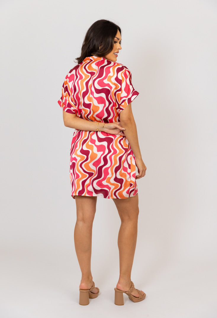 Satin Swirl Signature Vneck Dress