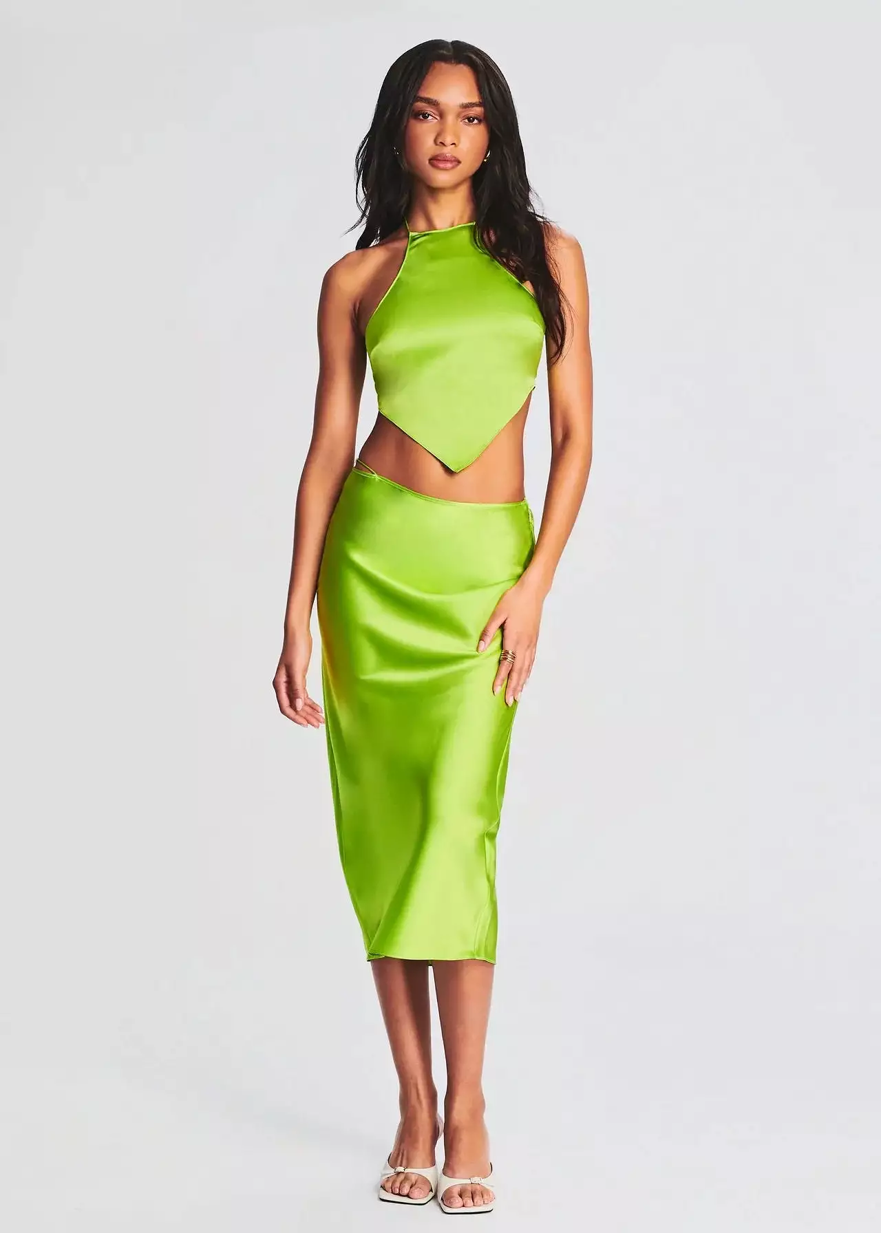 Ser.o.ya - Penina Silk Midi Skirt - Chartreuse