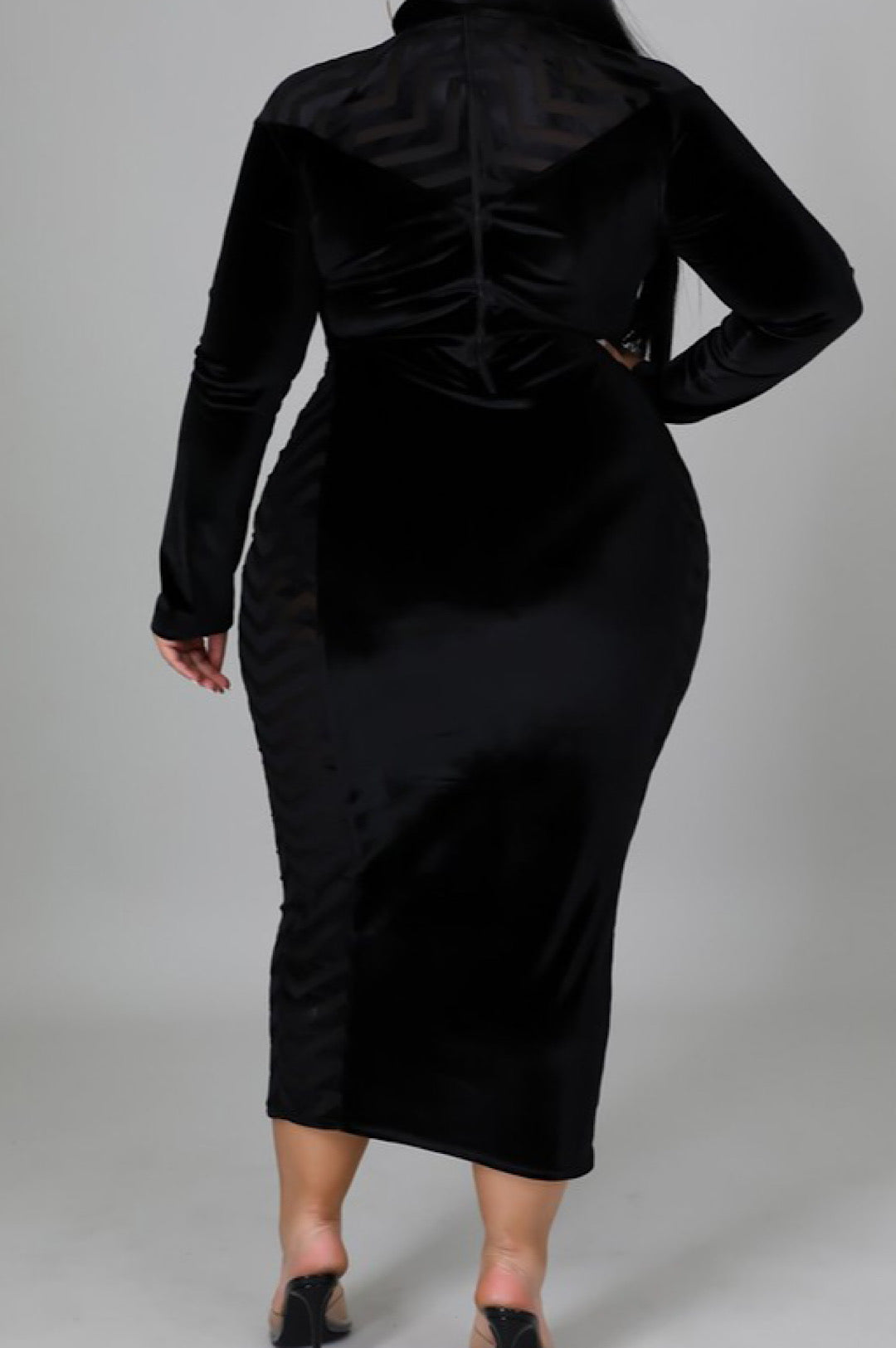 Sheer Black Velvet Burnout Dress