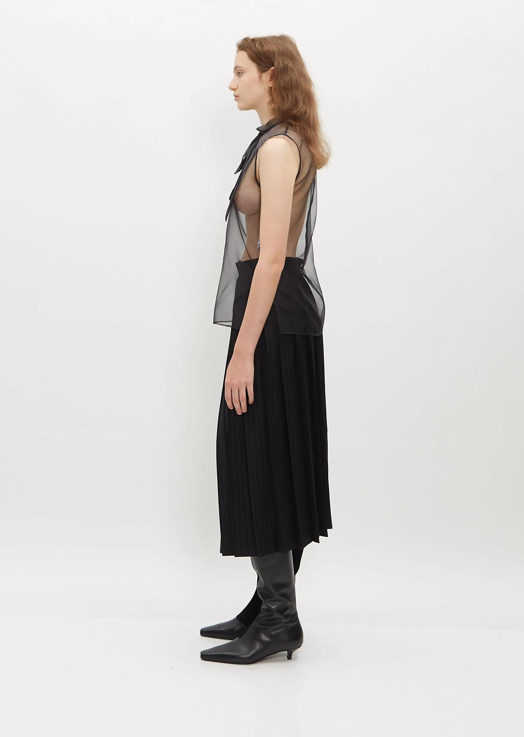 Silk Organdy Pullover Top - Black