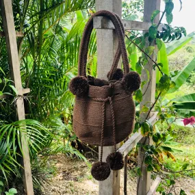 Small Brown Pom Pom Mochila