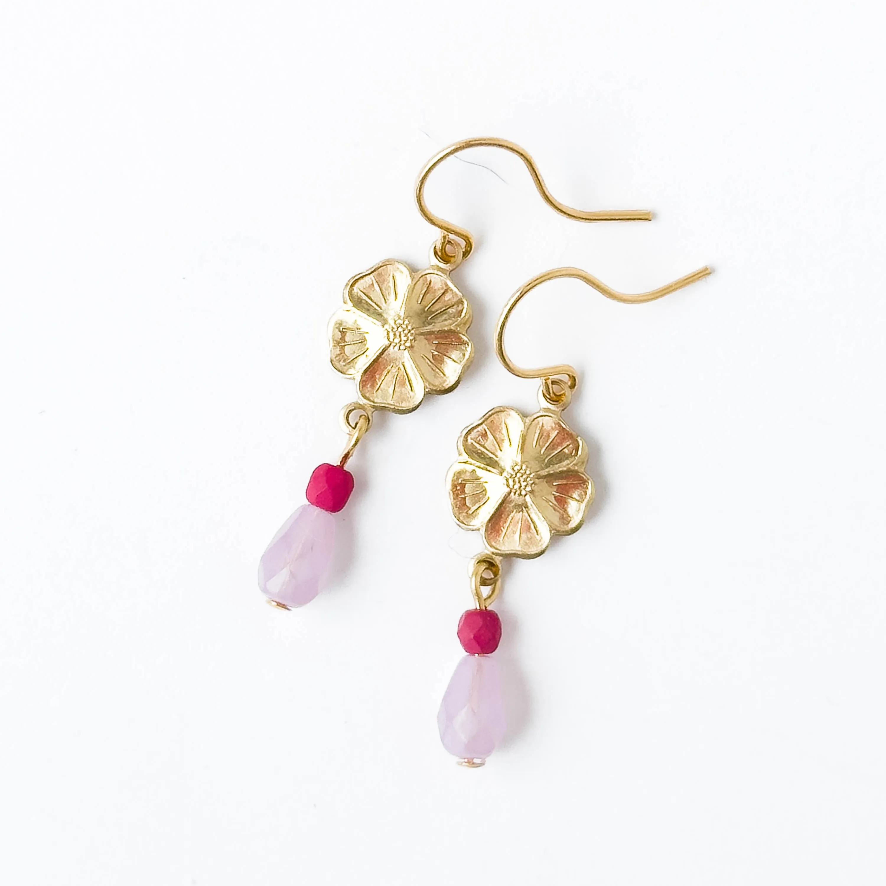 Small Flower Earrings With Beads