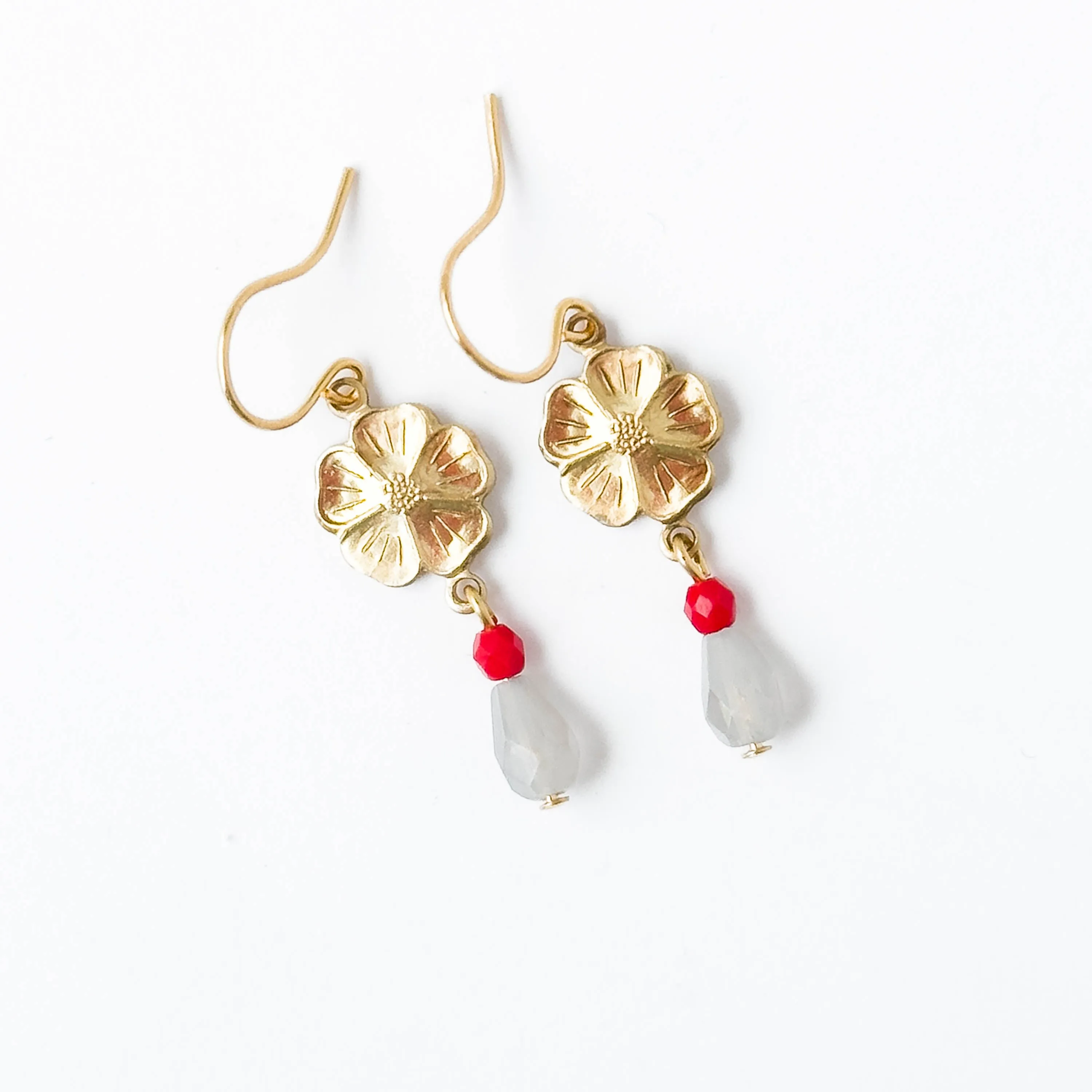 Small Flower Earrings With Beads