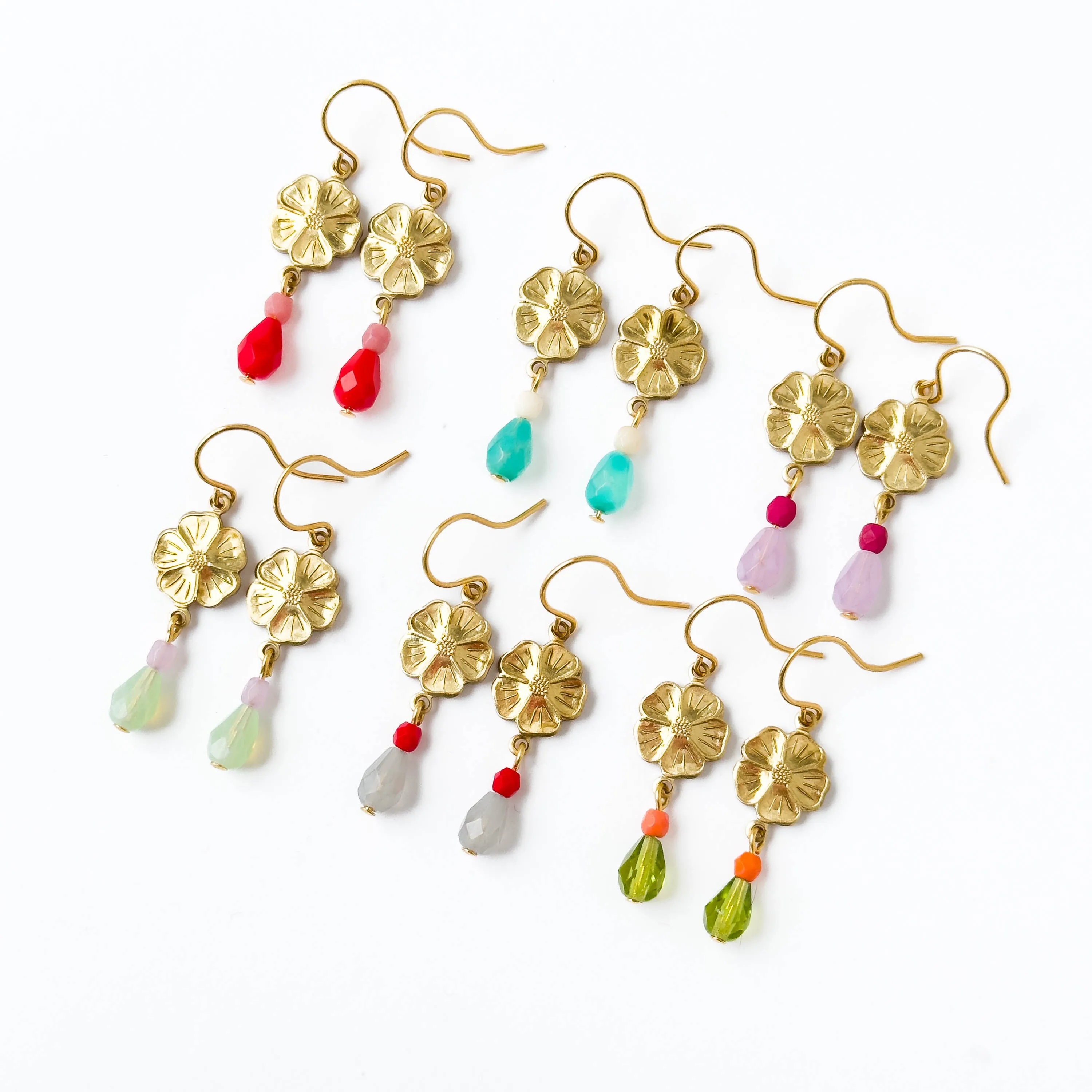 Small Flower Earrings With Beads