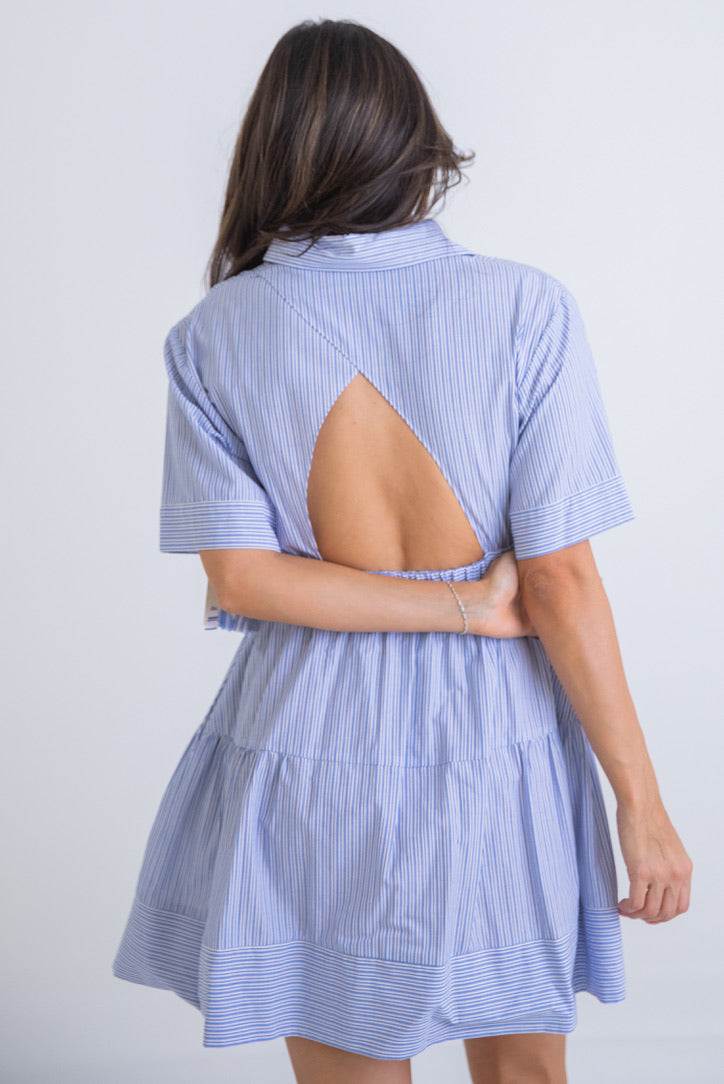 Stripe Button Up Open Back Dress