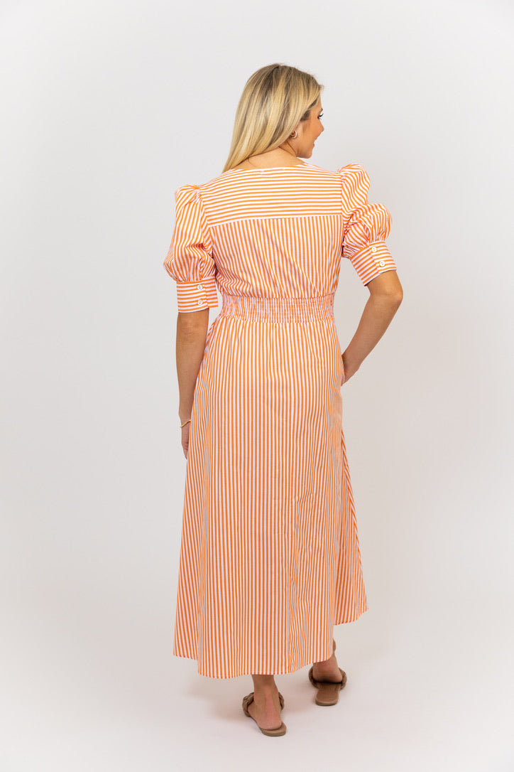 Stripe Poplin Vneck Dress