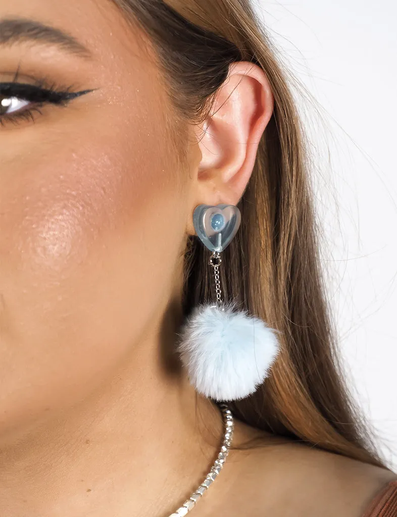 SWEET POM POM EARRINGS - BLUE