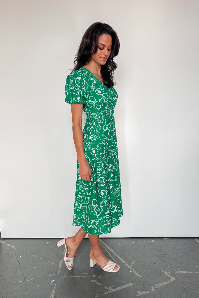 Tiki Time Puff Sleeve Midi Dress