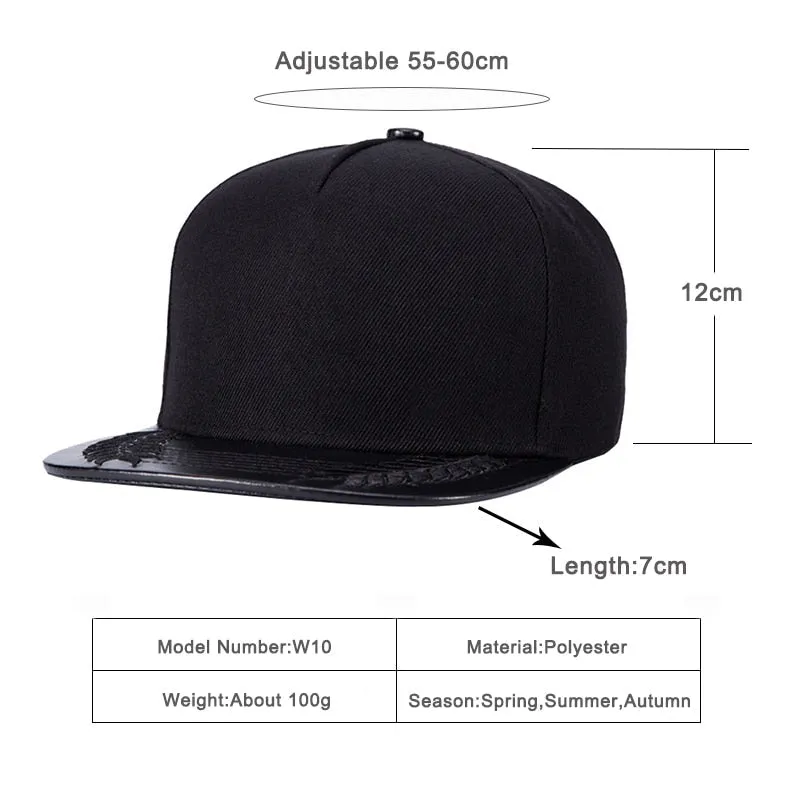 Unisex Black Flat-brimmed Snapback Hip Hop Visor Baseball Cap