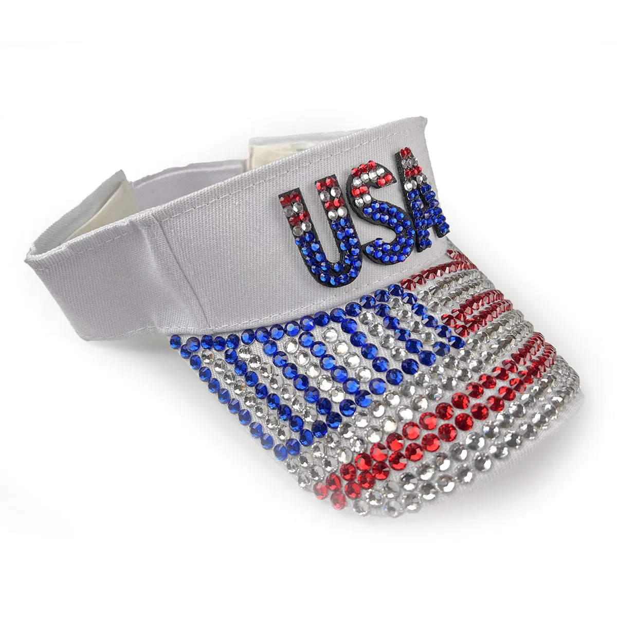 USA Rhinestone Visor in White