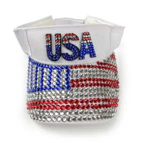 USA Rhinestone Visor in White