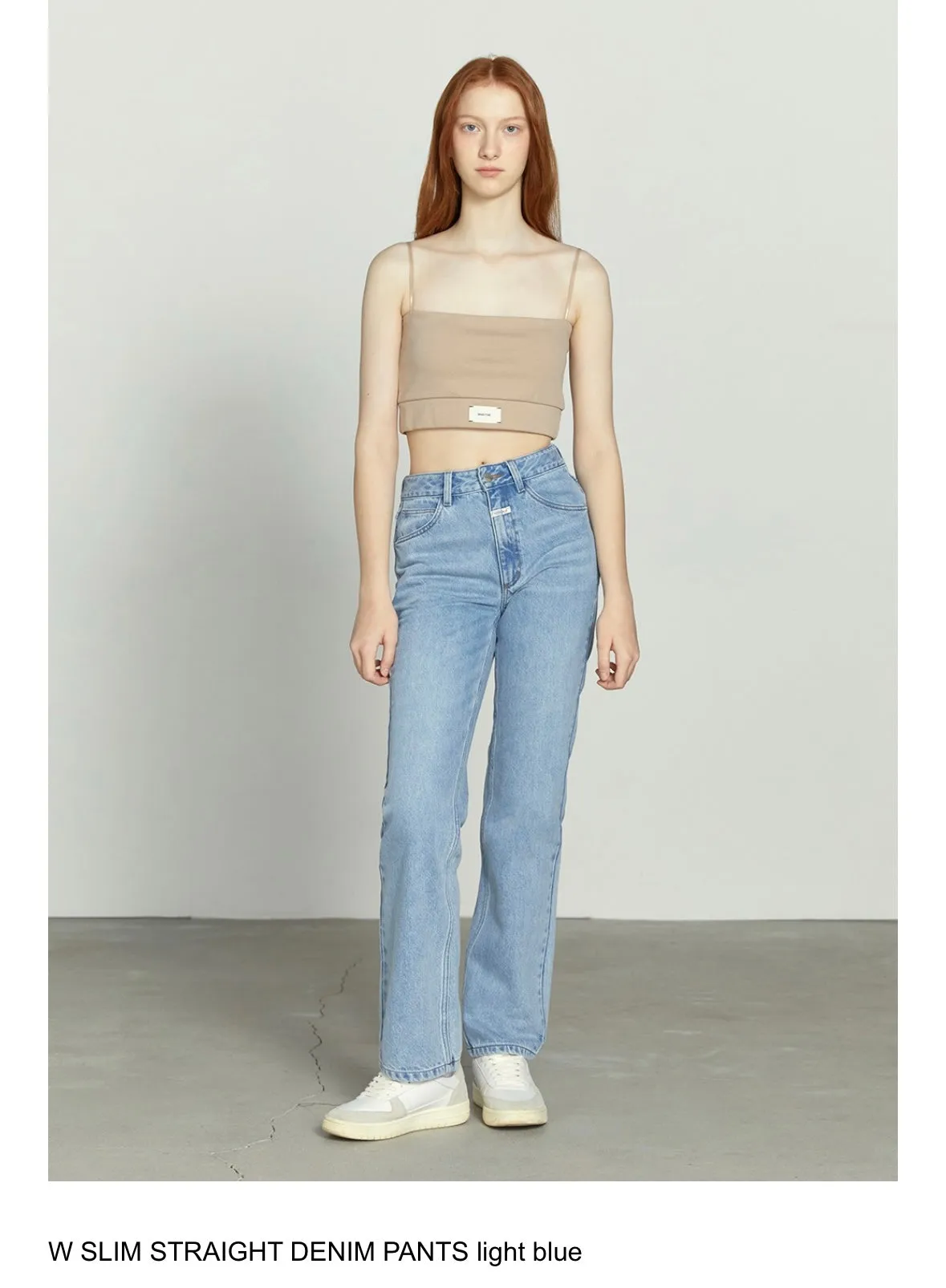 W SLIM STRAIGHT DENIM PANTS light blue