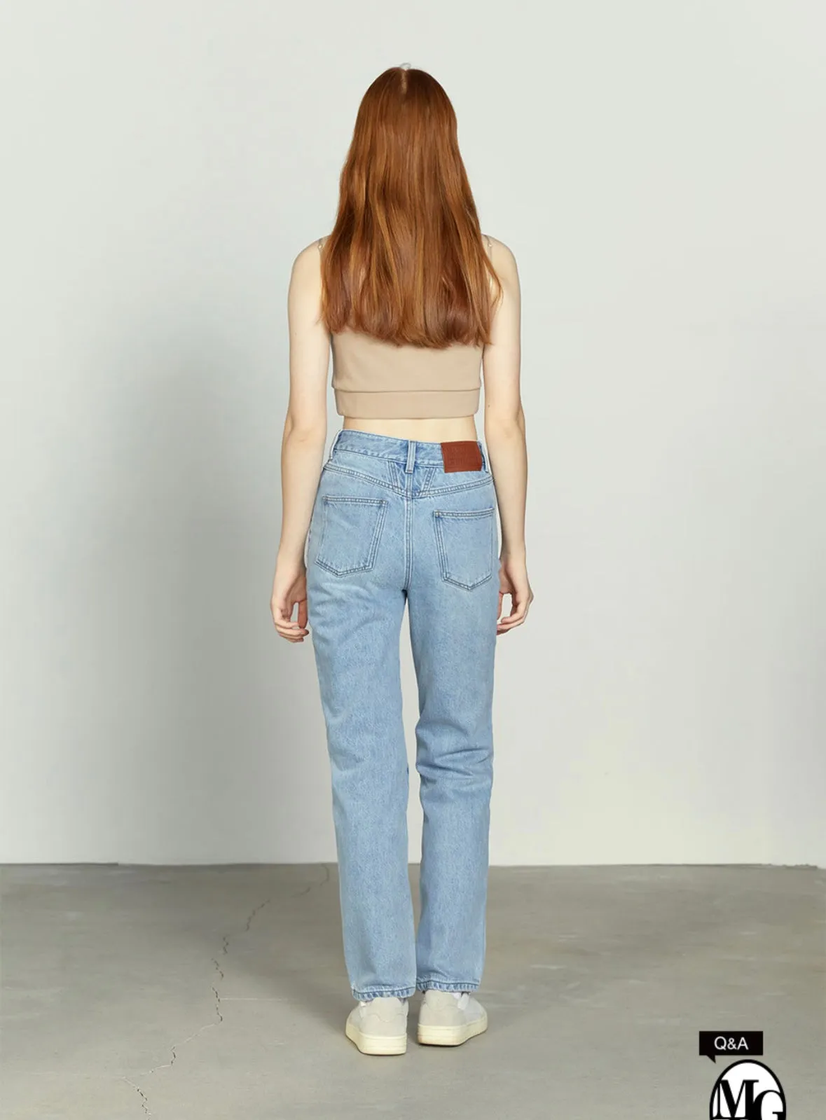 W SLIM STRAIGHT DENIM PANTS light blue