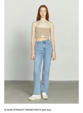 W SLIM STRAIGHT DENIM PANTS light blue