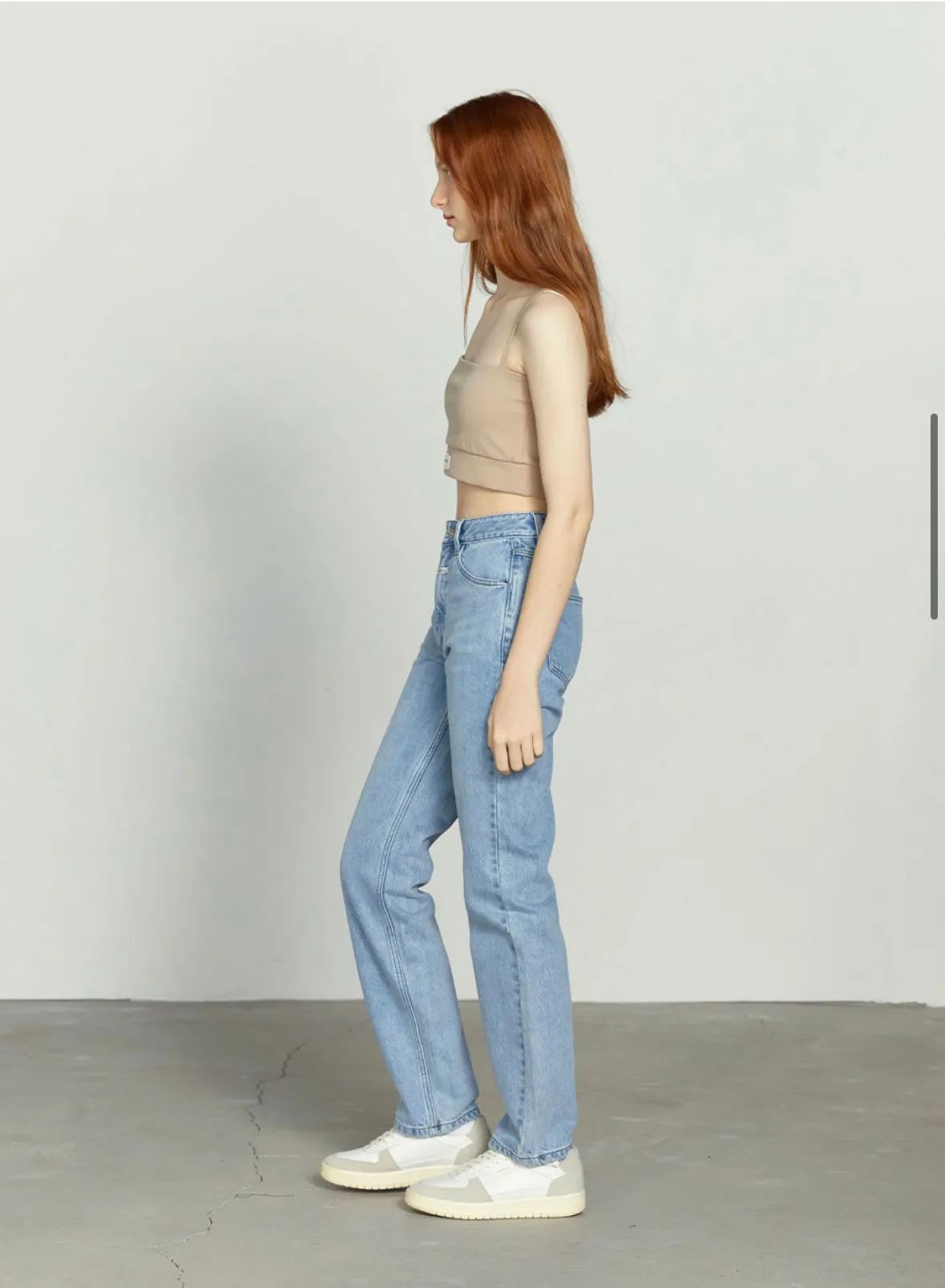 W SLIM STRAIGHT DENIM PANTS light blue