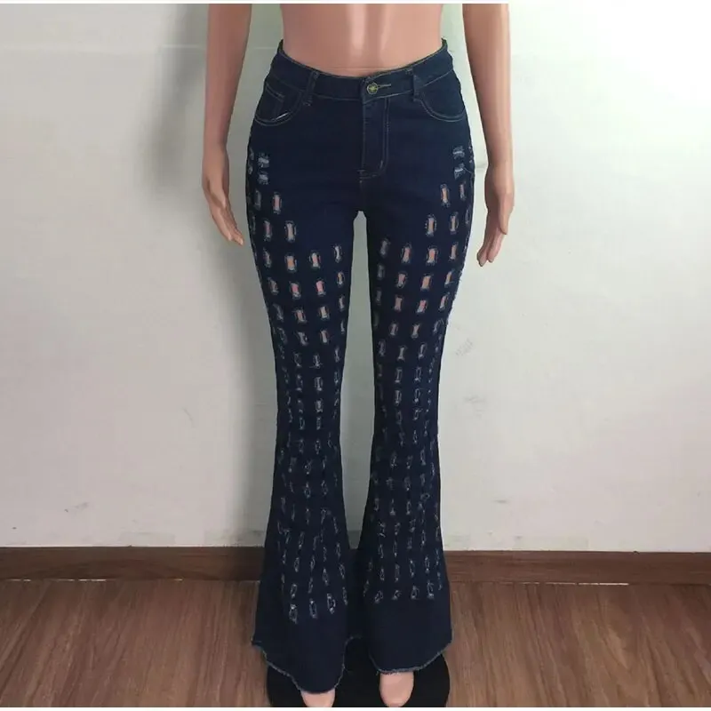 Women's High Street Style Hollow Out Zipper Mid Waist Flare Pants